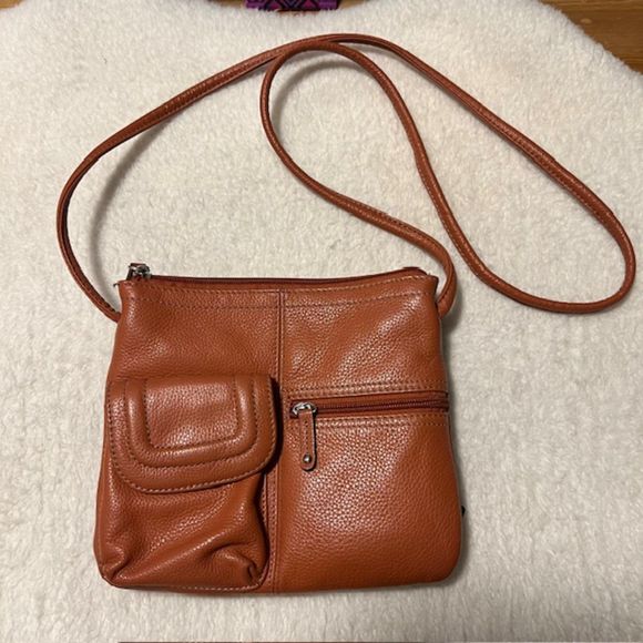 Tignanello Orange Brown Gen Leather Crossbody Bag - Picture 3 of 14